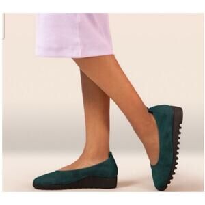 Aetrex Brianna Green Suede Leather Ballet Flats Orthotic Comfort Shoes Sz 9